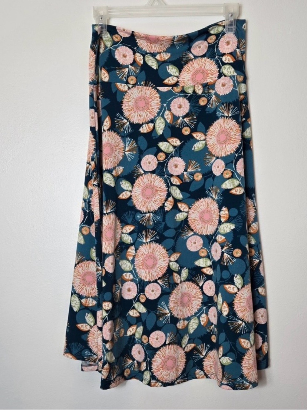 LuLaRoe Lola Midi Teal Pink Orange Floral Skirt
